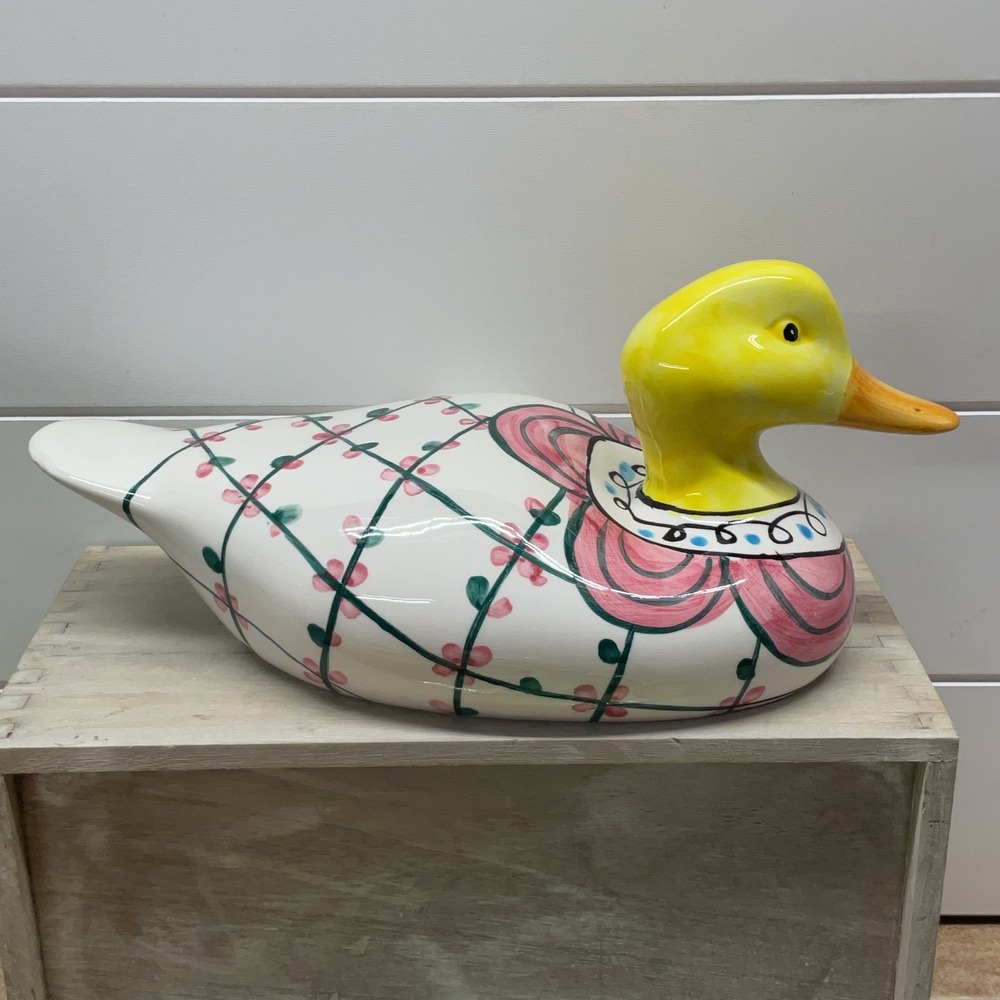 Bella Casa by Ganz Ceramic Duck Figurine Floral Lattice Hand Painted BC 1297